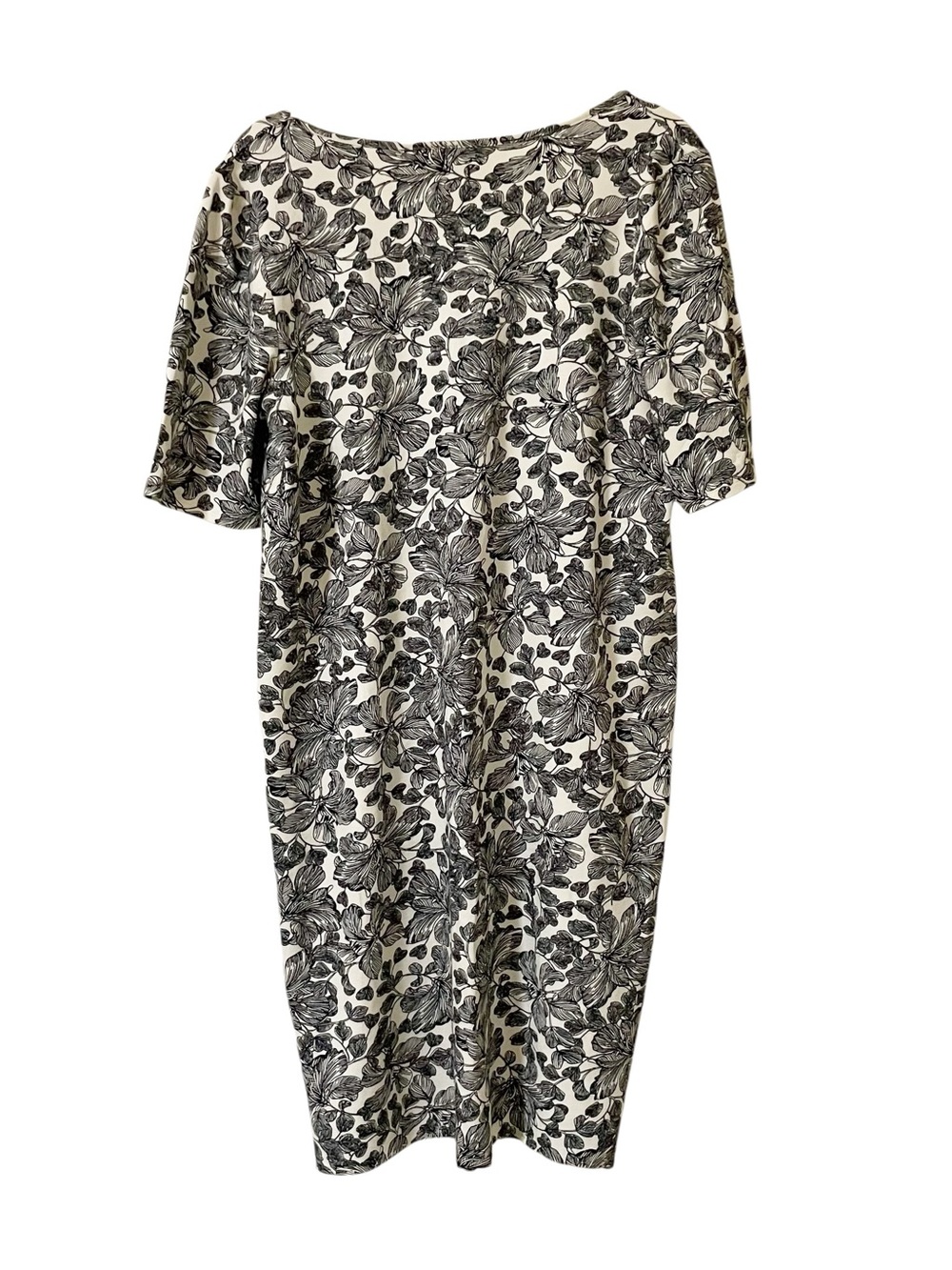 J Jill Cream and Black Floral V-Neck Dress Small Wearever Collection - Picture 2 of 10